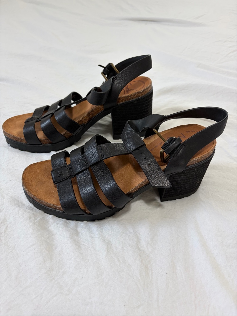 Black Strappy Block Heel Sandals - Women's